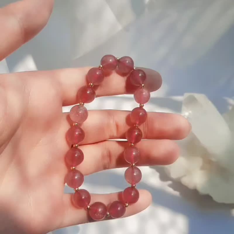 金草莓手鍊 9mm 14k金配件 草莓晶 手串 天然原礦 招桃花 - 手鍊/手環 - 半寶石 粉紅色
