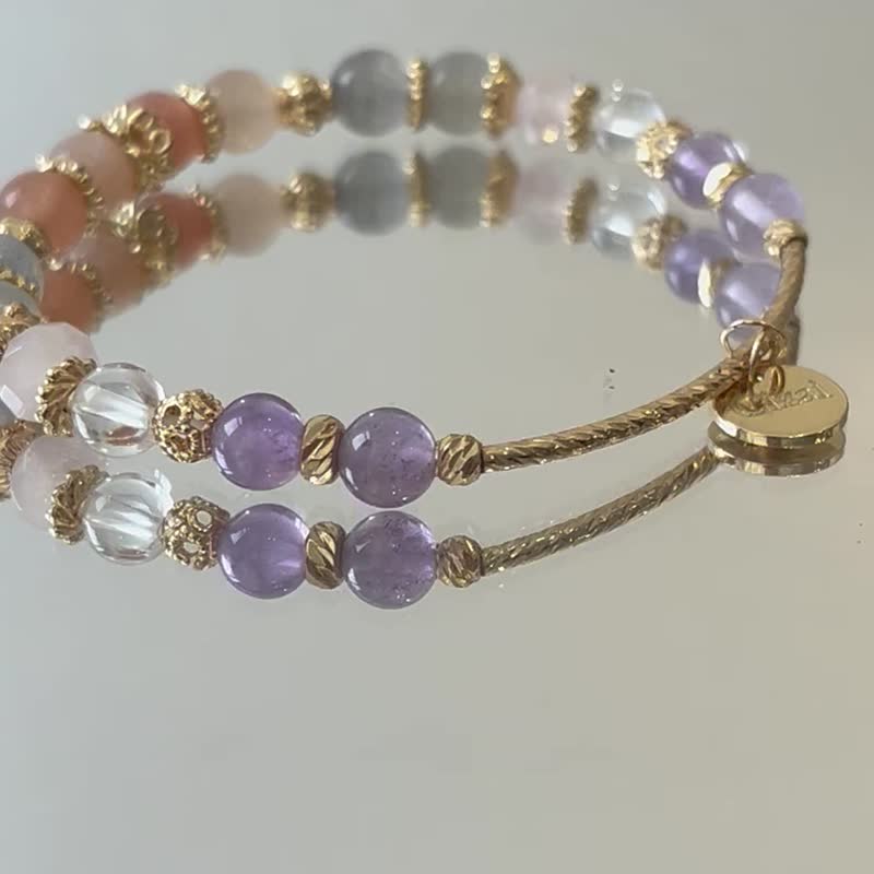 Wish comes true color moonstone labradorite amethyst rose quartz white crystal natural crystal bracelet - สร้อยข้อมือ - คริสตัล 