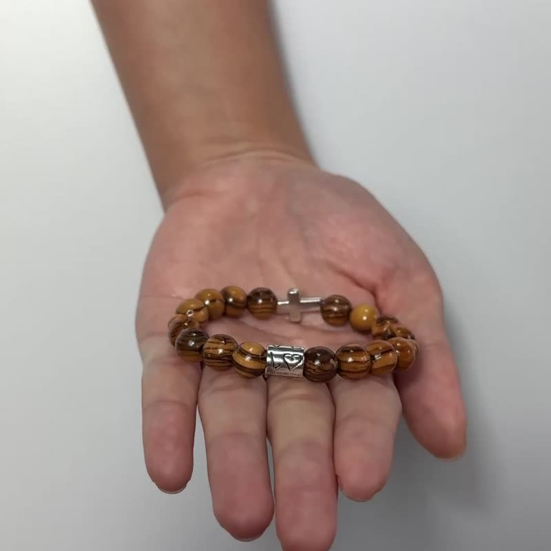 A pair of imported three-size olive wood bead couple or family bracelets - สร้อยข้อมือ - วัสดุอื่นๆ สีนำ้ตาล