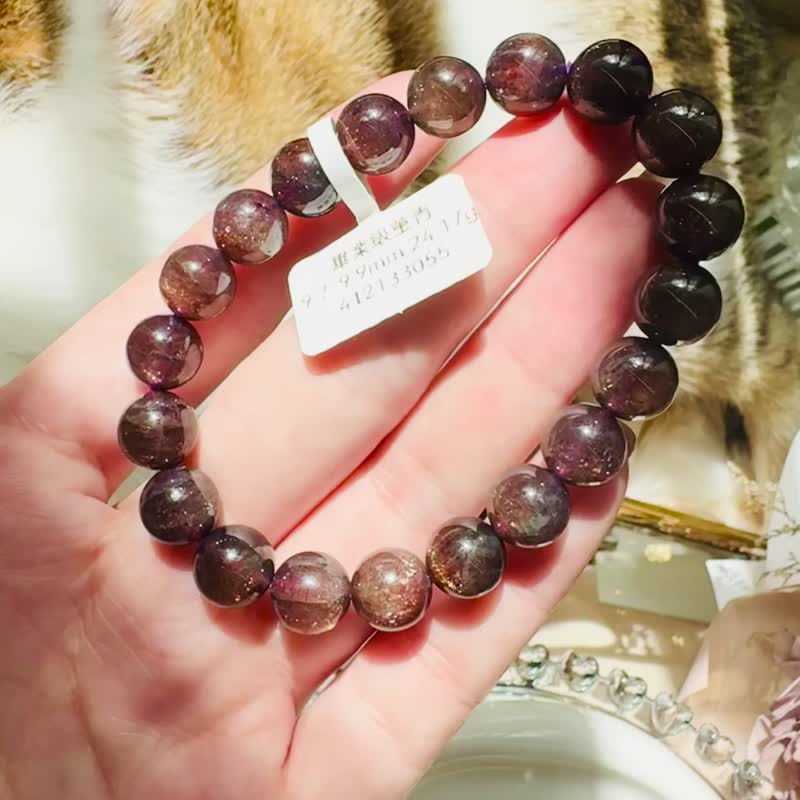 輝くブラッドドロップアイオライト 9.7-9.9mm 24.17g、虹色に輝く守り神が財運と人間関係を高め、知恵を育みます。 - ブレスレット - クリスタル パープル