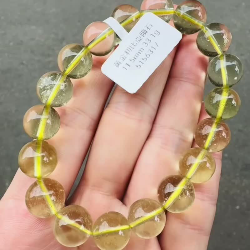 收藏透體玻璃透黃金利比亞隕石11.5mm33.1g財富引流器事業招財 - 手鍊/手環 - 半寶石 黃色