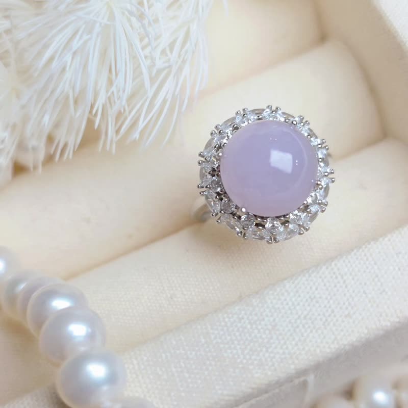 招財•貴人•桃花|冰紅紫大蛋面|緬甸A貨翡翠純銀豪鑲戒指 - 戒指 - 玉石 