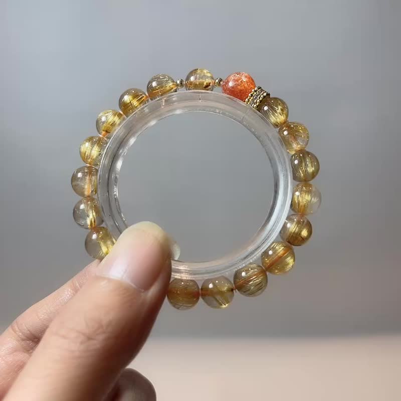 天然礦石 鈦晶 8.5mm 金太陽 手鍊 - 手鍊/手環 - 寶石 金色