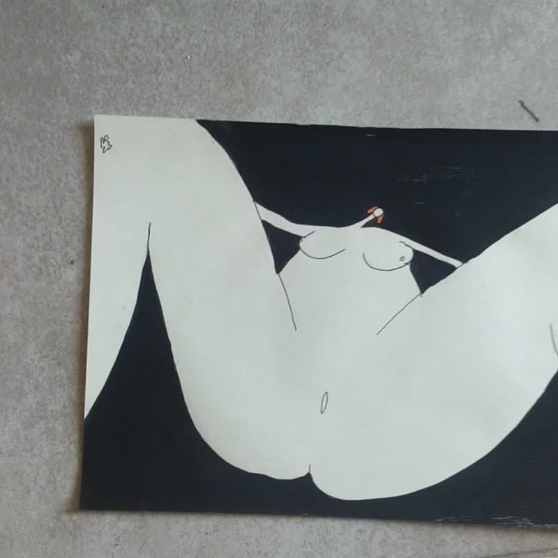 Conceptual very nude drawing of naked woman - Wall Décor - Paper Gray