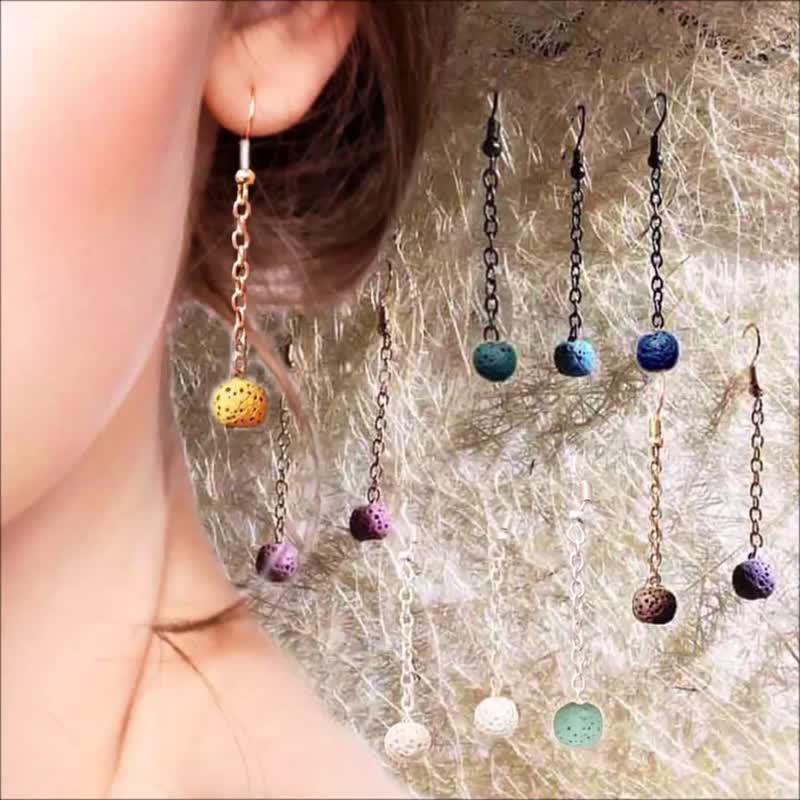 Diffuser Dangle Hook Piercing Earrings Aroma Rock Lava Beads Colors Option - ต่างหู - หิน หลากหลายสี