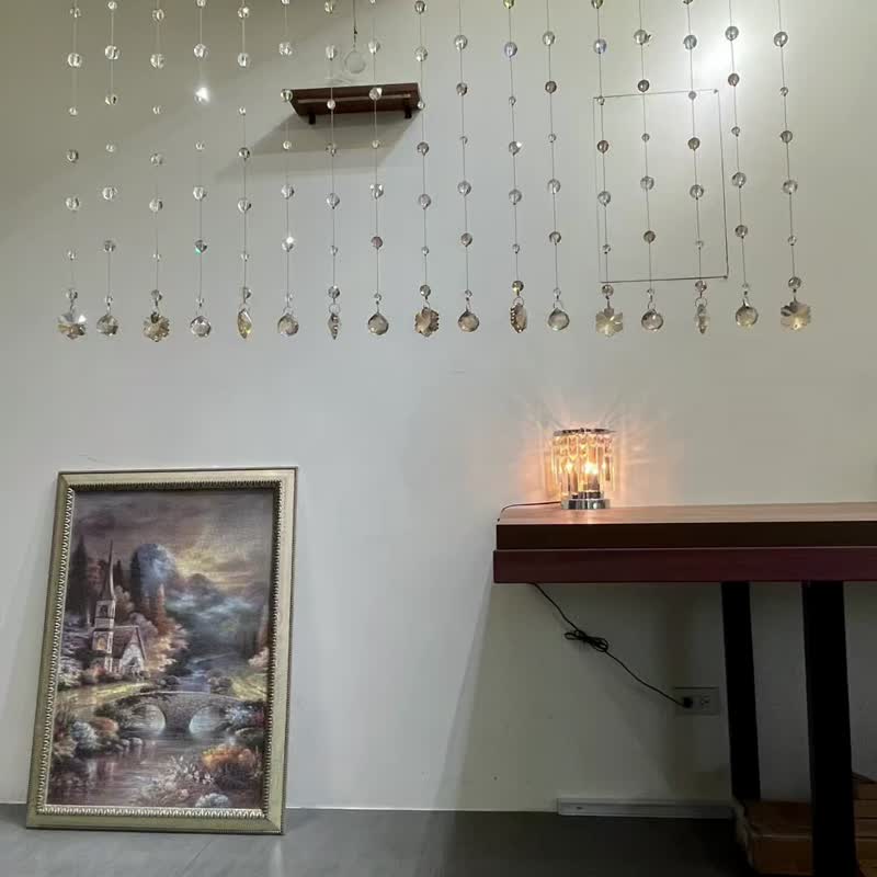 Champagne crystal curtain, crystal door curtain, 48 cm long, rosewood track, bright faceted shiny crystal - ม่านและป้ายประตู - คริสตัล 