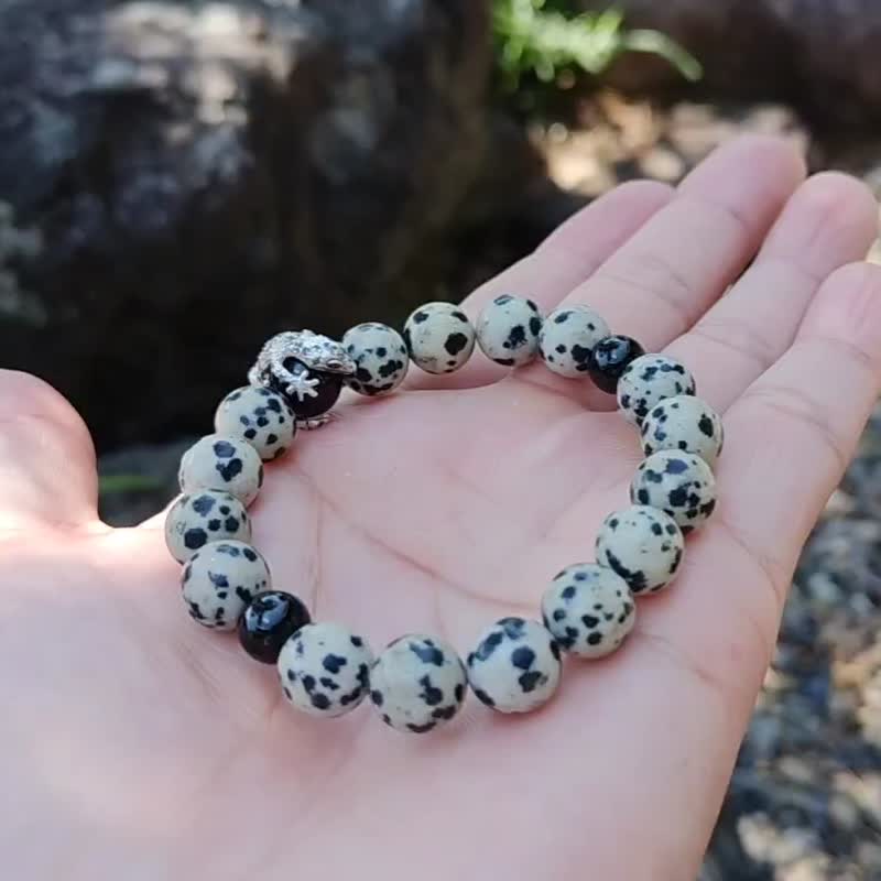 Leopard gecko bead natural stone bracelet - สร้อยข้อมือ - เครื่องประดับพลอย สีดำ