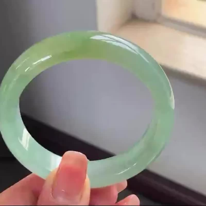 冰種翡翠天然翡翠玉鐲A玉手鐲 玉鈪 • 冰種青黃翡翠福鐲 - 手鍊/手環 - 玉石 黃色