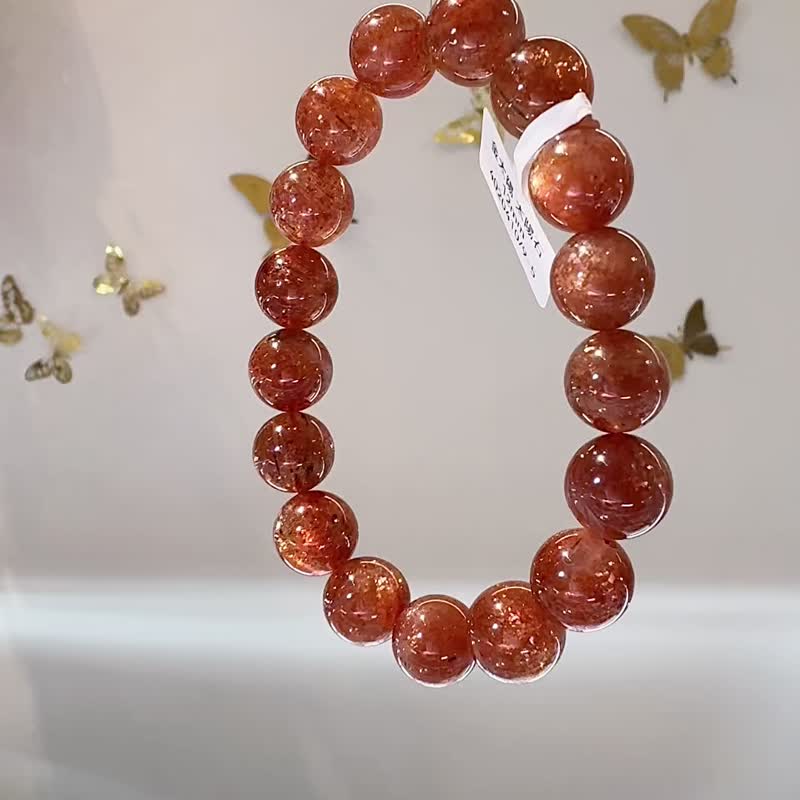 天然濃色老礦金太陽太陽石大珠12mm水晶手珠化太歲事業財富正面 - 手鍊/手環 - 水晶 紅色