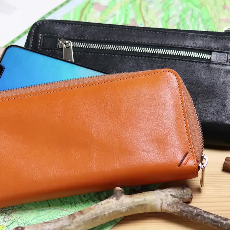 革職人 LEATHER FACTORY【DUALLINE L Zipper Smartphone Wallet】Made in Japan - กระเป๋าสตางค์ - หนังแท้ หลากหลายสี