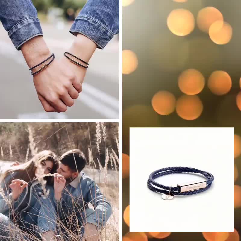 Couple Engraved Leather Bracelet / Hand Strap (Customize gift) 6 colors - Bracelets - Stainless Steel Multicolor
