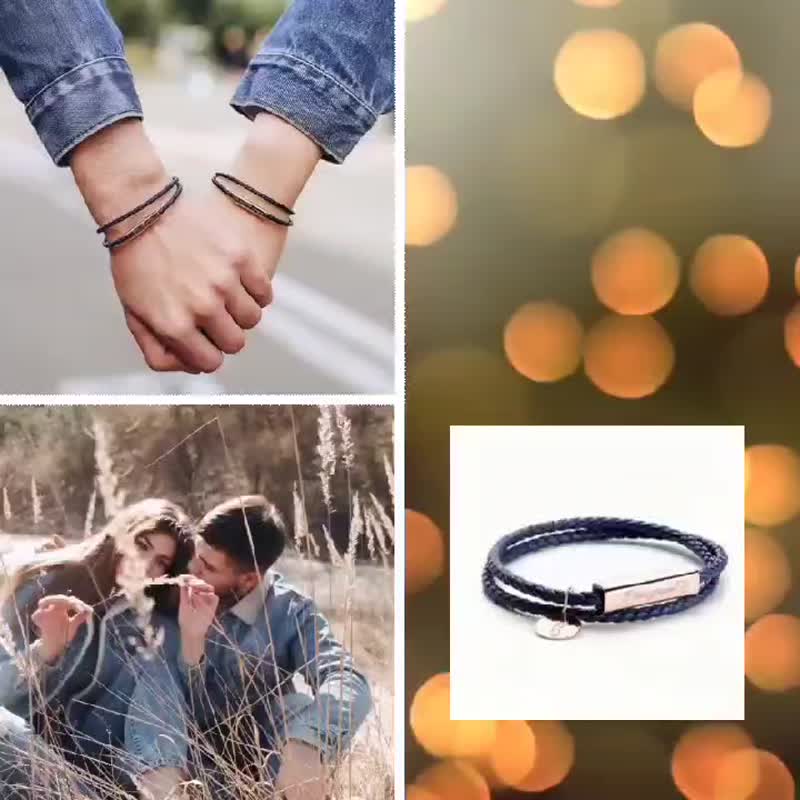 Couple Engraved Leather Bracelet / Hand Strap (Customize gift) 6 colors - Bracelets - Stainless Steel Multicolor