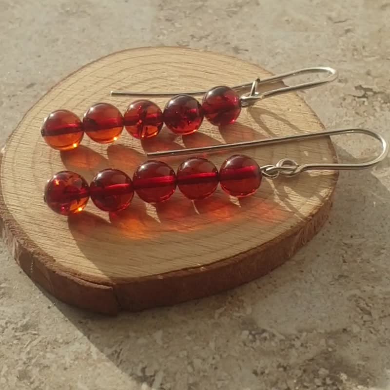 Amber long Earrings, 925 Silver, Leo stone, Virgo Earrings, Halloween Gift - 耳環/耳夾/耳骨夾 - 半寶石 橘色