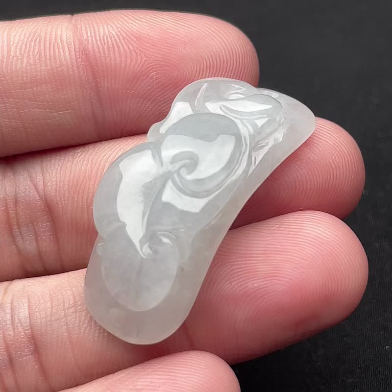 冰糯飄花翡翠如意手牌 | 天然緬甸玉翡翠A貨 - 金工/飾品 - 玉石 白色