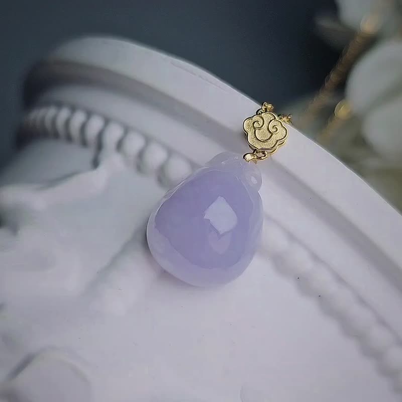 Get rich | 18k gold dreamy Bing Jiao Barbie pink and purple purse | Myanmar A-grade jade pendant necklace - สร้อยคอ - หยก 