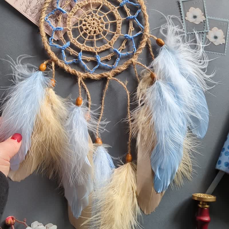 淡藍色捕夢網 適合 oy 或|可愛的苗圃牆面裝飾 | ักล่าฝัน - 壁貼/牆壁裝飾 - 繡線 藍色