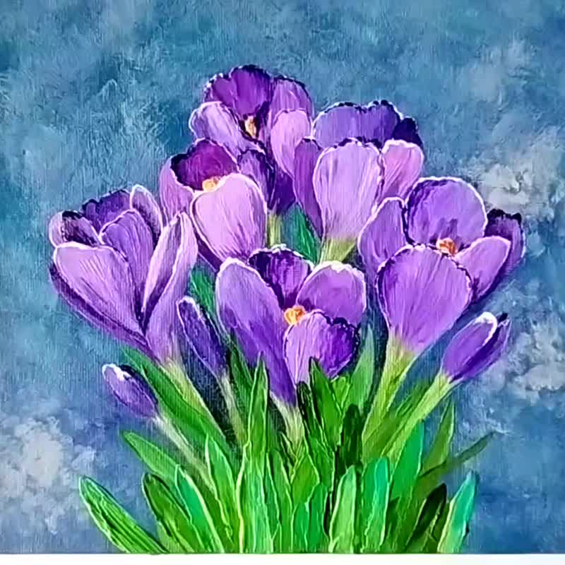 Crocuses Painting Purple Flowers Bouquet Painting Wall Decoration Artwork 畫 壓克力畫 - 壁貼/牆壁裝飾 - 壓克力 多色