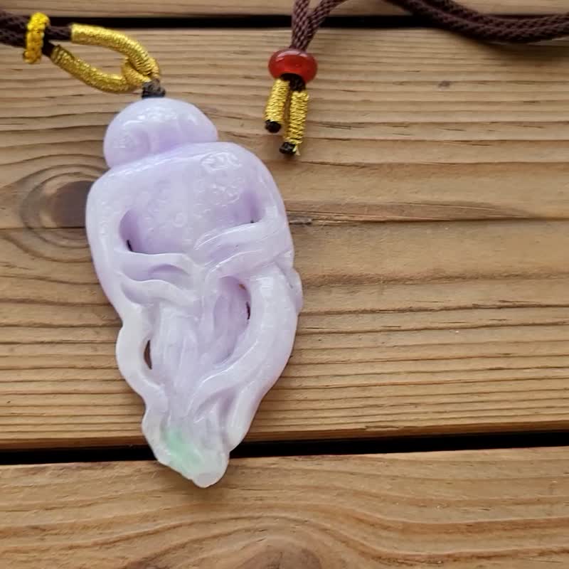 Pro-Cui Natural Jade Ice Violet Big Fat Purple Ginseng Adjustable Rope Chain Longevity Promotion and Fortune - Necklaces - Jade Purple