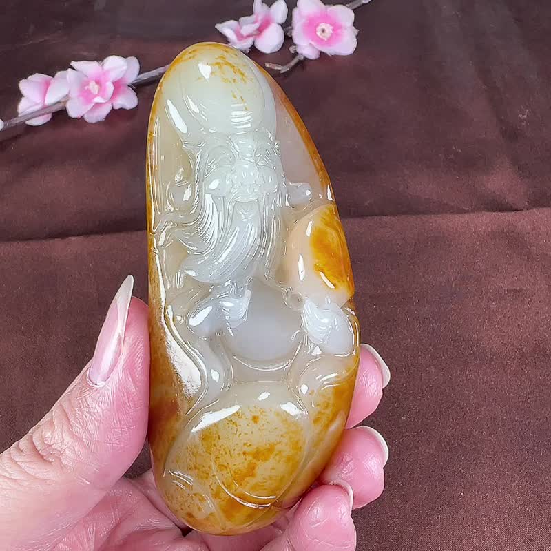 精品 天然新疆和田玉籽料壽星手把件擺件把玩件 笑臉喜慶 - 其他 - 玉石 