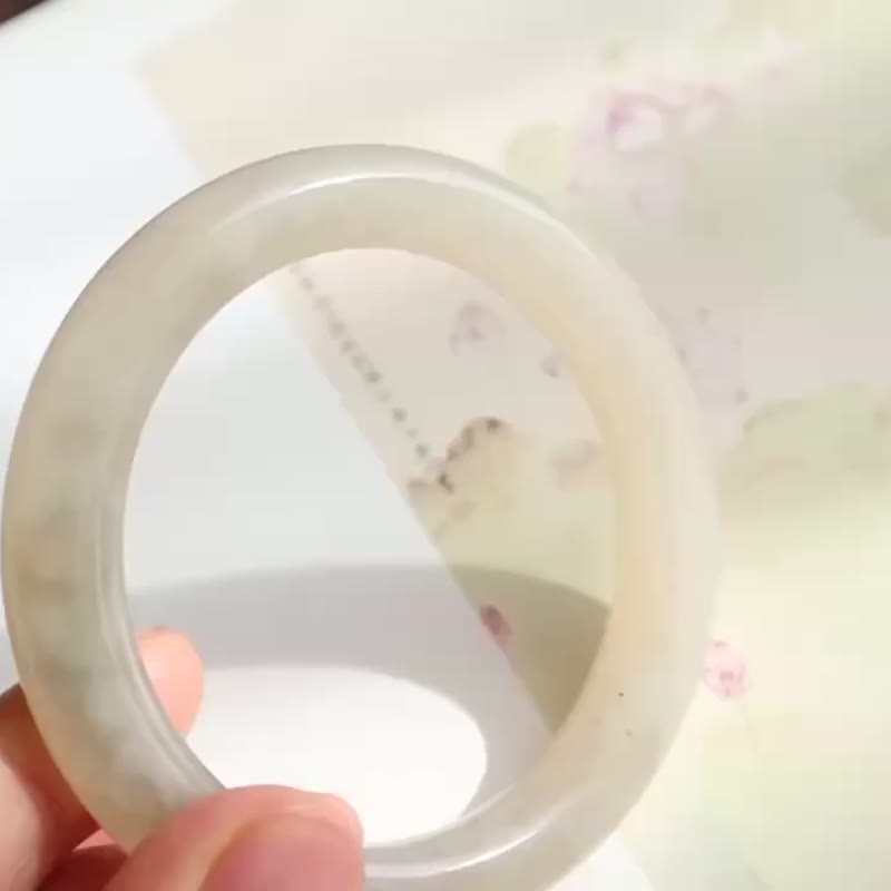 天然藕粉和田玉手鐲粉紫色冰底料玉質細膩油潤清新粉糯56圈口送禮 - 手鍊/手環 - 玉石 