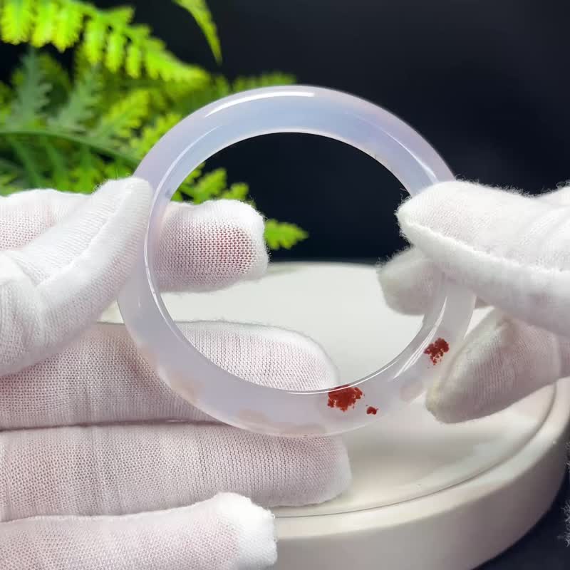 精美 淺紫調瑪瑙手鐲 54MM 冰潤起剛飄朱砂點玉髓手環 招財運勢 - 手鍊/手環 - 半寶石 紫色