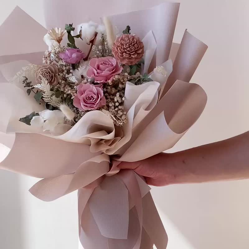 西雅圖奶茶乾燥永生花束 告白花束 生日禮物 求婚捧花 情人節禮物 - 乾燥花/永生花 - 植物．花 多色