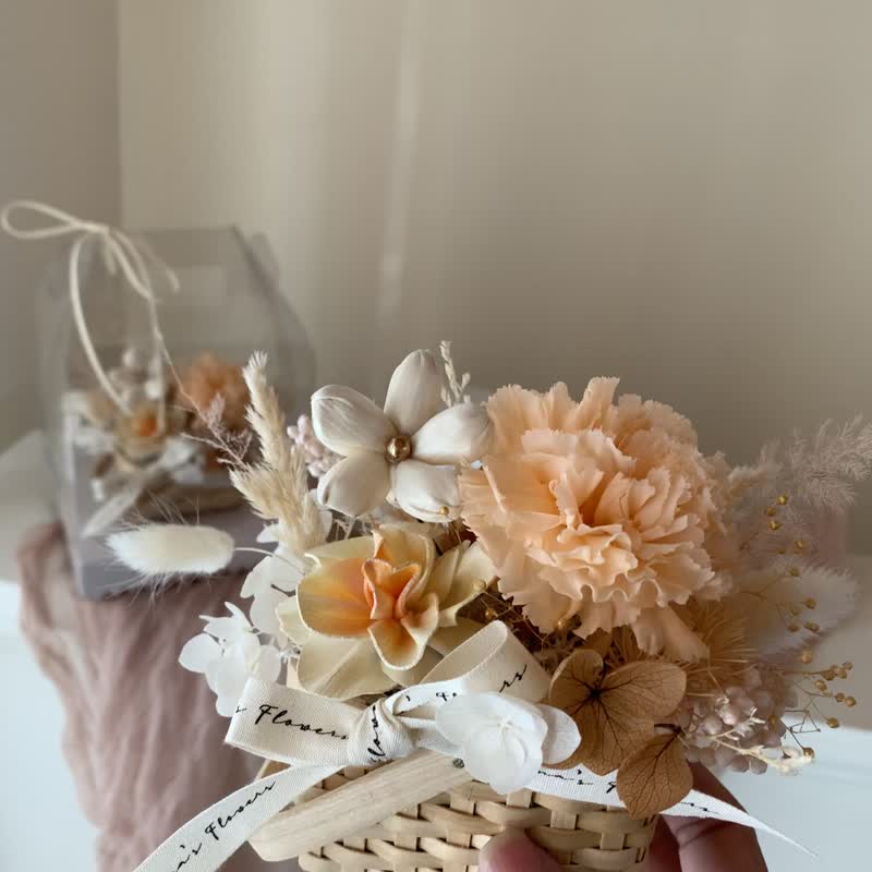 永生康乃馨小花籃 母親節花禮 永生花 - 擺飾/家飾品 - 植物．花 橘色