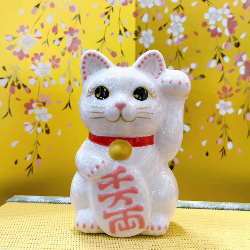 【櫻彩聚緣】日本清水燒招財貓 | 花結晶 桃 - 千万両 左 - 擺飾/家飾品 - 瓷 白色