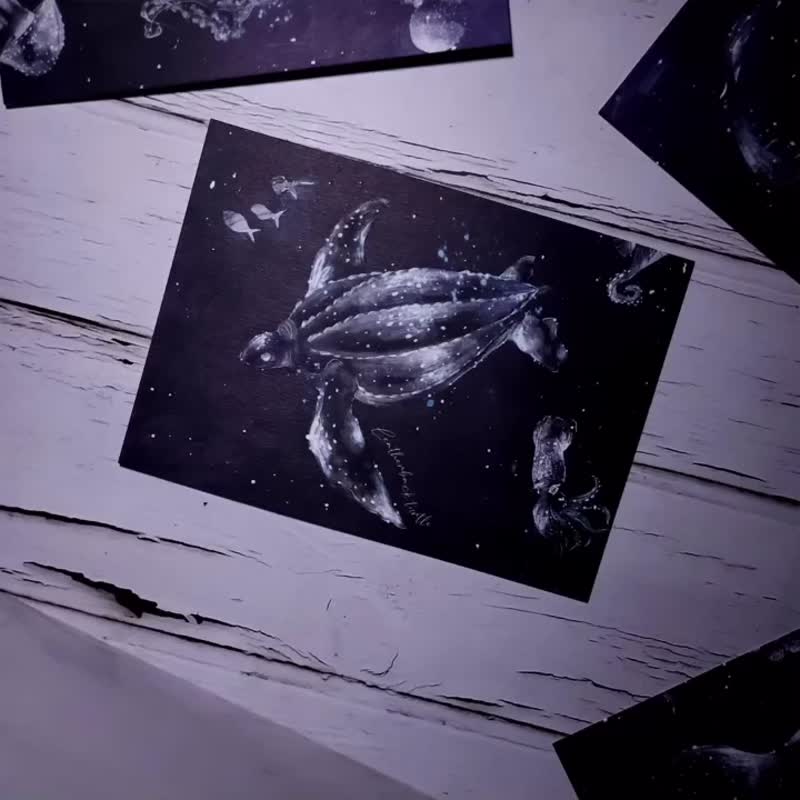 Sperm Whale Starry Sky - Ocean Night Light Postcard | Blue Light - การ์ด/โปสการ์ด - กระดาษ 