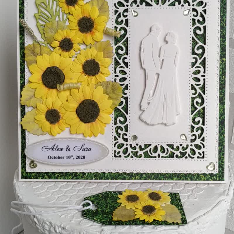 Personalized wedding card with sunflowers handmade - 心意卡/卡片 - 紙 綠色