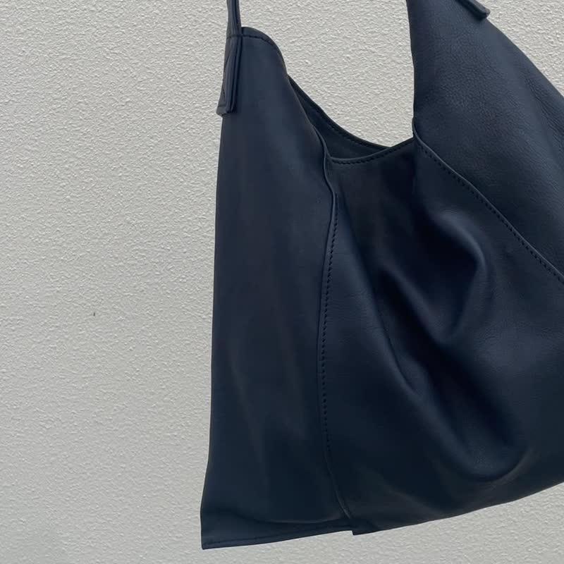 三片式手提袋 胎牛皮 原創設計 手工製作 - 手提包/手提袋 - 真皮 藍色
