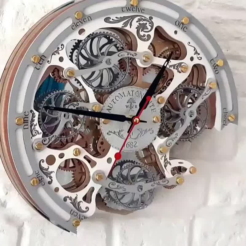Automaton Bite 1682 Moving Gears Wall Clock Touareg Steampunk Home Decor Gift - 時鐘/鬧鐘 - 木頭 藍色