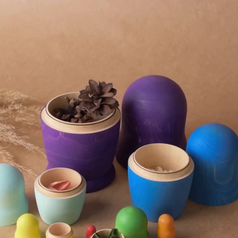 Rainbow Wooden Matryoshka for Children Russian Dolls that Stack Color Sorter - 寶寶/兒童玩具/玩偶 - 木頭 紫色