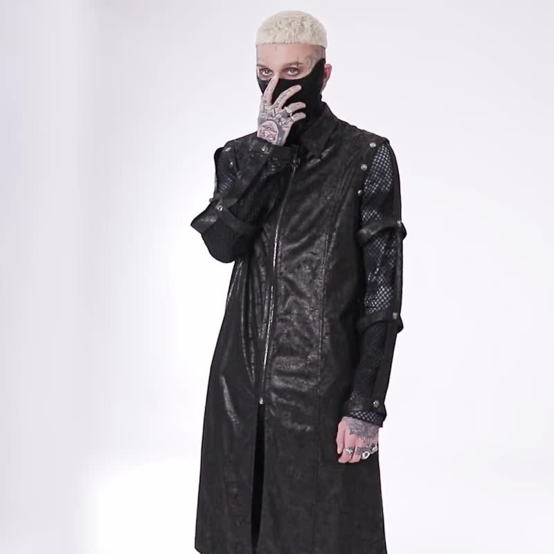 Punk Doomsday Order Hollow Jacket - เสื้อโค้ทผู้ชาย - วัสดุอื่นๆ สีดำ