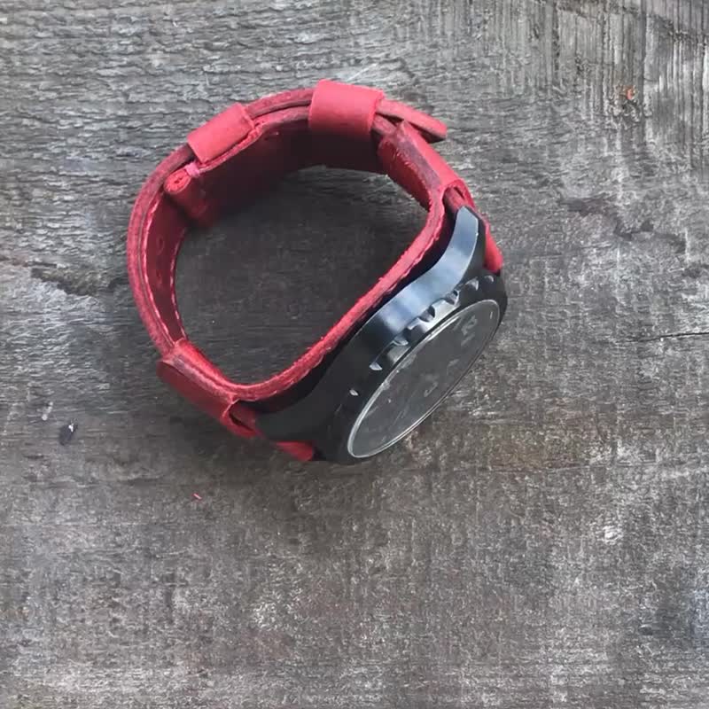 Handcrafted Full Bund Leather Watch Strap, Soft and Supple ruby red band watches - สายนาฬิกา - หนังแท้ สีแดง