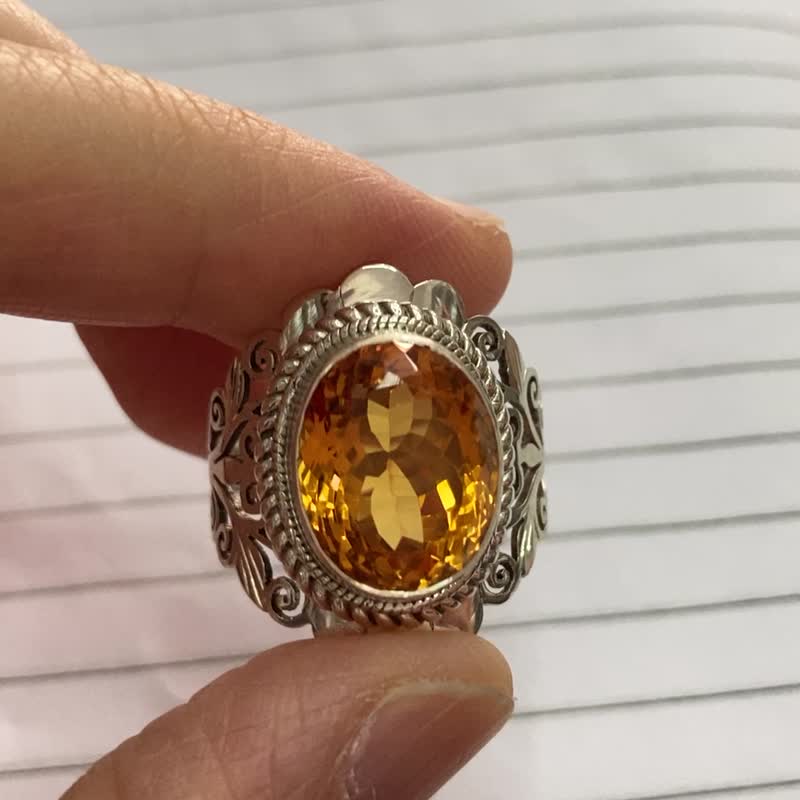 天然 黃水晶 戒指 尼泊爾 手工製 925純銀 - 戒指 - 水晶 黃色