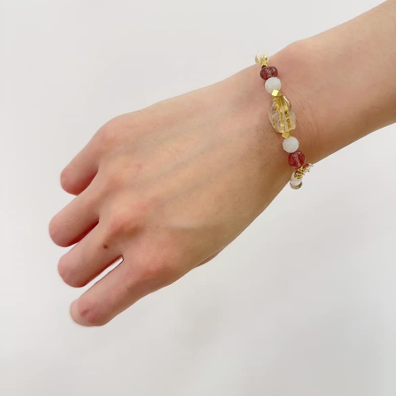 Titanium Crystal Pixiu Bracelet // Strawberry Crystal White Crystal Opal Stone Bronze Bracelet - Bracelets - Copper & Brass Gold