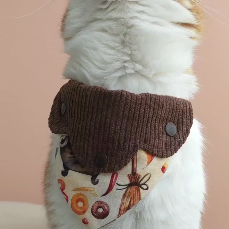 Autumn Removable Botie with Breakaway two-tones cat collar,Spooky cat collar,Dou - 項圈/牽繩 - 棉．麻 多色