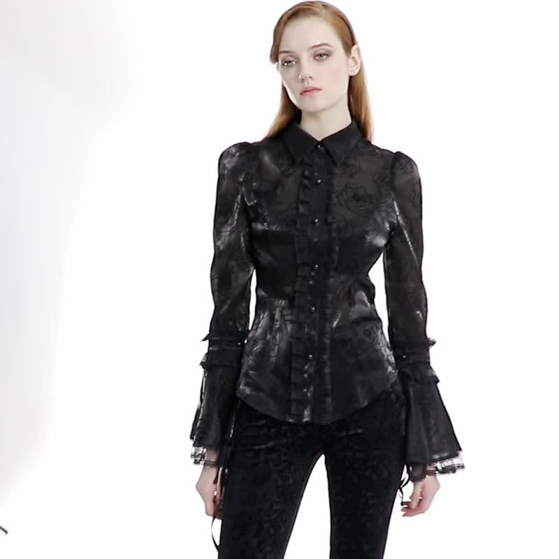 Lolita Exorcism Rose Bell Sleeve Shirt - Women's Shirts - Other Materials Black