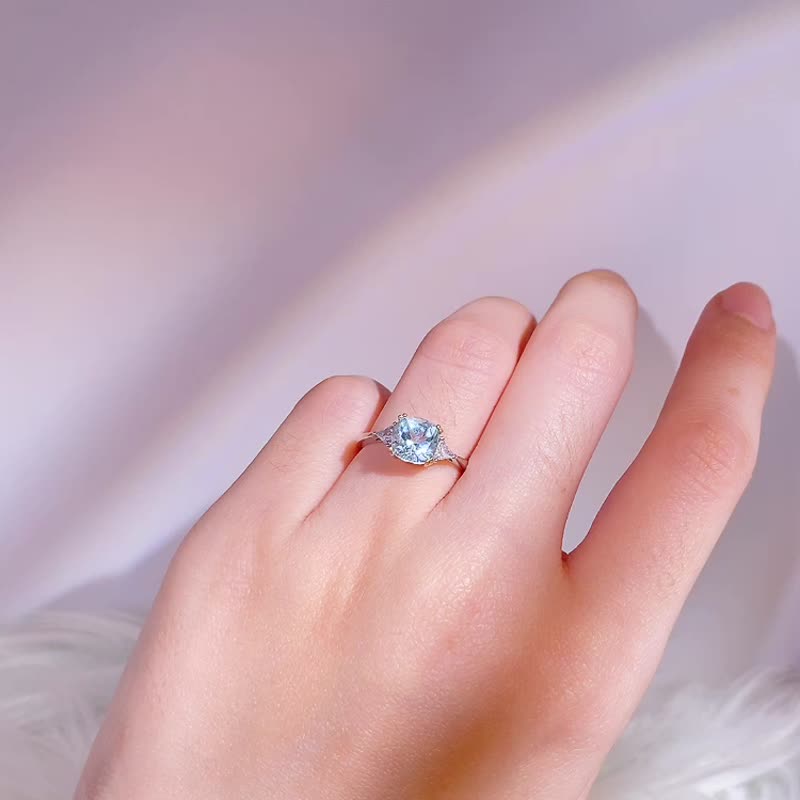 天然海藍寶 1.6克拉 925純銀 3月誕生石 特殊戒腳設計 現貨一顆 - 戒指 - 寶石 藍色