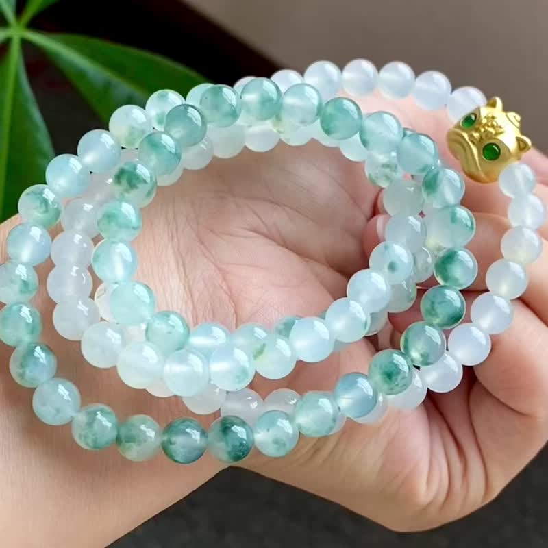 冰種翡翠天然翡翠 A玉 玉珠 玉鏈手鏈頸鏈 • 冰種飄花翡翠手串 - 手鍊/手環 - 玉石 綠色