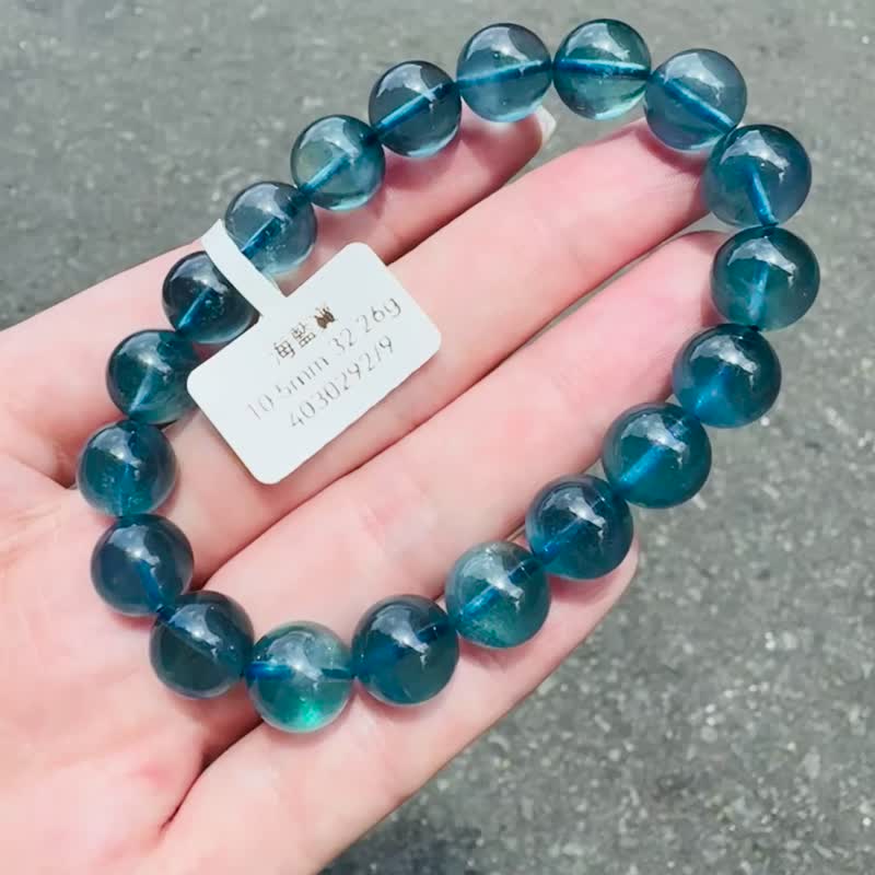 小精品濃色海藍海藍寶水晶10.5mm32.26g平衡情緒減緩壓力提高溝通 - 手鍊/手環 - 水晶 藍色