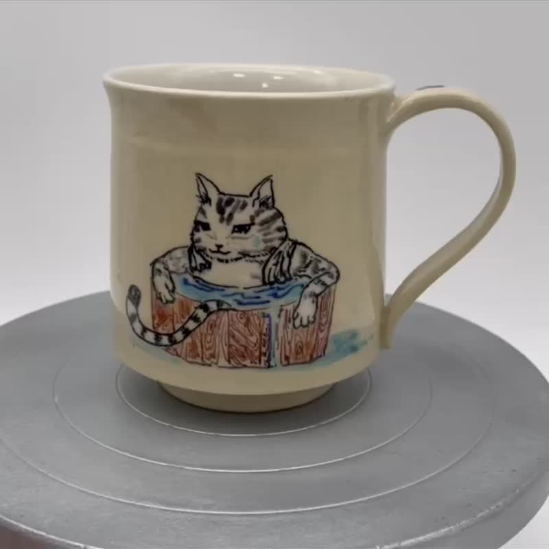 【陶佐陶 TAOZOTAO】Cat Mug -Transparent Glaze and White Glaze(Bath Cat Man & Laundry - แก้ว - เครื่องลายคราม สีใส