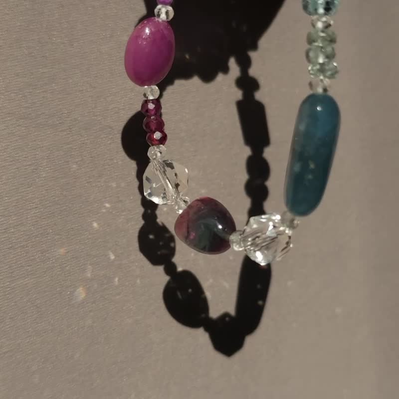 Bi-Color Tourmaline Gemstone Silver Bracelet Watermelon Aquamarine Natural Ruby - 手鍊/手環 - 半寶石 多色