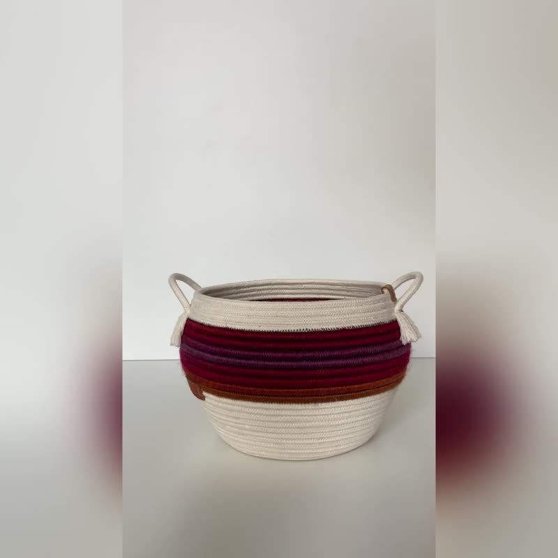 Fall plant pot Rope basket with handles - กล่องเก็บของ - ผ้าฝ้าย/ผ้าลินิน สีส้ม
