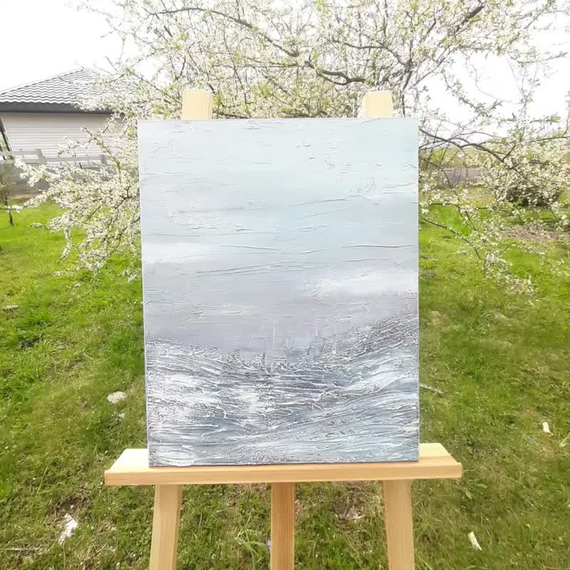 Abstract original painting in light colors from the artist, light gray and blue - 壁貼/牆壁裝飾 - 壓克力 灰色