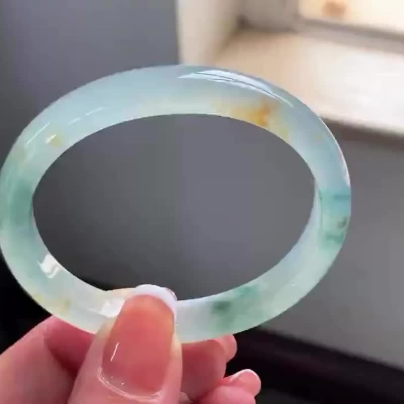 冰種翡翠天然翡翠玉鐲A玉手鐲 玉鈪 • 冰種向日葵翡翠貴妃鐲 - 手鍊/手環 - 玉石 黃色