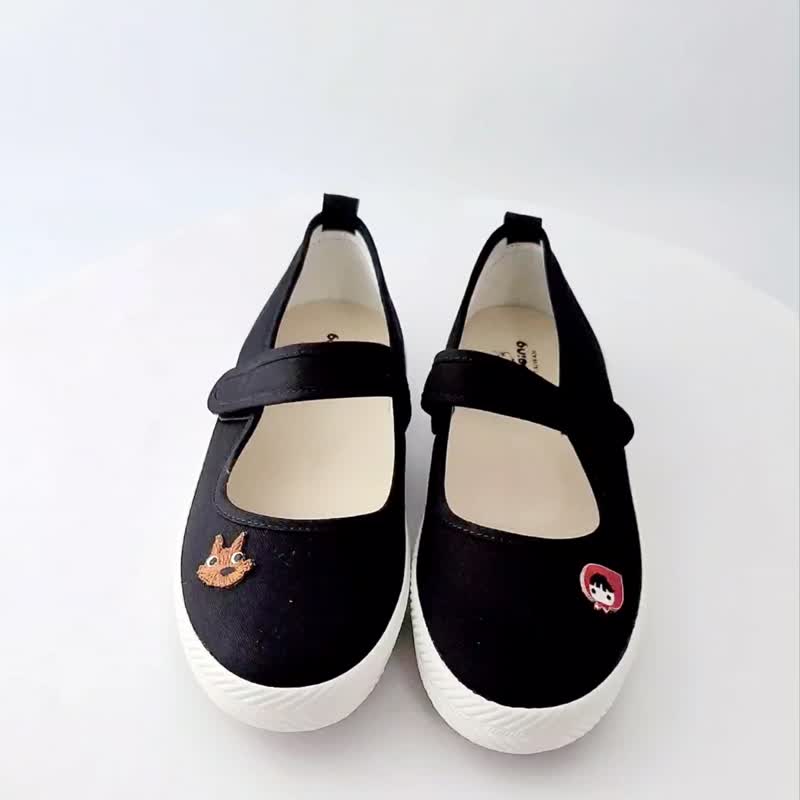 Canvas Mary Jane Doll Shoes - Personalized Black Little Red Riding Hood and the Big Bad Wolf - Mary Jane Shoes & Ballet Shoes - Cotton & Hemp Black