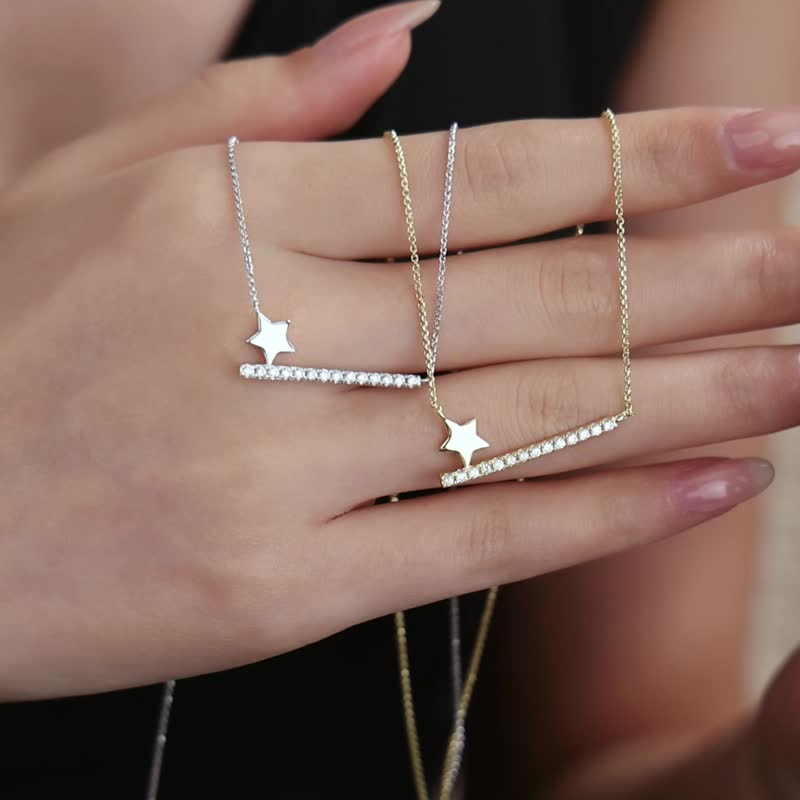 流星鋯石純銀項鍊 - 項鍊 - 純銀 金色