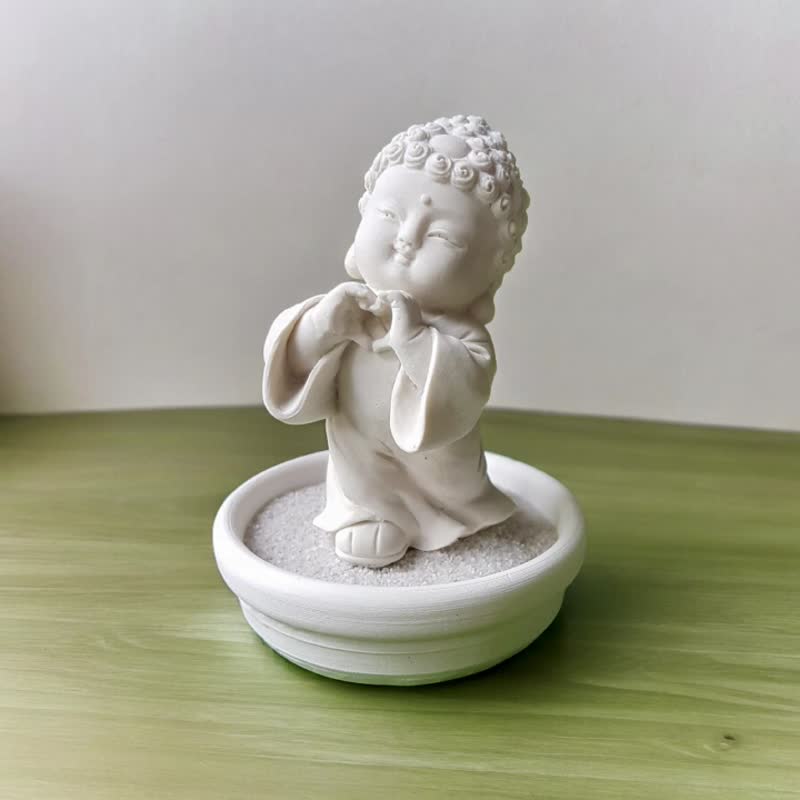 Miniature Small meditation Buddha 181120,  w/small dish holder set - Fragrances - Other Materials White